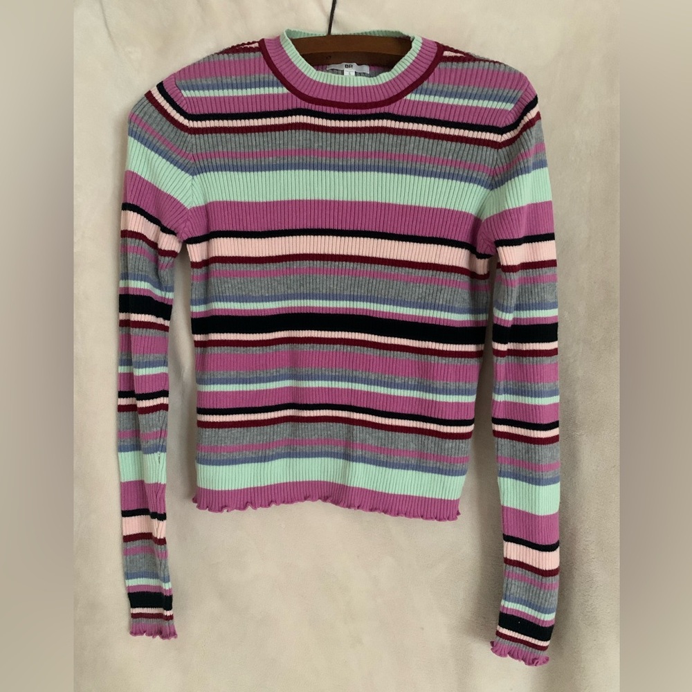 BP Women's Striped Mock Turtleneck Sweater